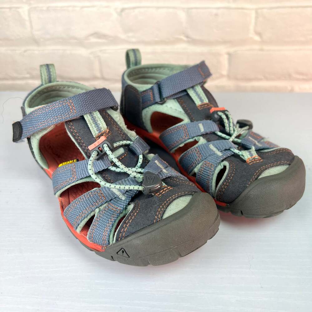 KEEN Kids Closed Toe Sport Sandals EU 32/33 Gray Mint Coral Outdoor Hiking